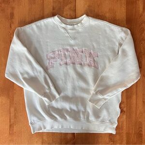 PINK Campus Fleece Oversized Crew Sweatshirt - Winter White Pretty In Pink